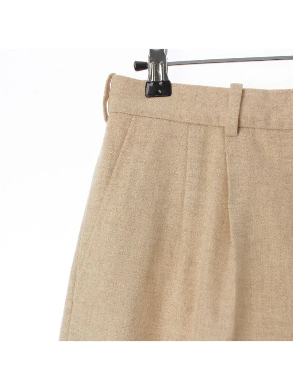Hermes Gaultier Era Cashmere 2 Tuck Logo Line Wide Trousers Pants Beige